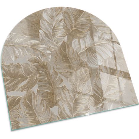 Kaminofen Glasplatte Kaminplatte Kaminglas Funkenschutzplatte Dekorative Sicherheitsglas Blätter in dezenten Mustern 100x100 cm