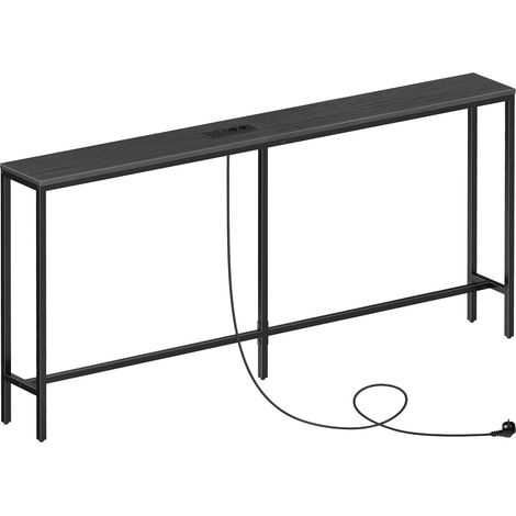 Table d’Appoint Etroite avec Station de Charge, Bout de Canapé de 160 cm, Table d’Entrée Utilisée Derrière Canapé, Table Console pour Canapé, Couloir, Salon, Noir (1/5)