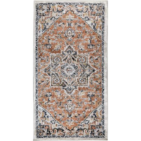 Alfombra beige naranja gris 80 x 150 cm polipropileno oriental dormitorio Metsamor
