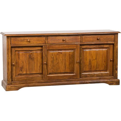 Country-styole solid lime wood  walnut finish, W197xDP50xH91 cm sized sideboard. Made in Italy (1/5)