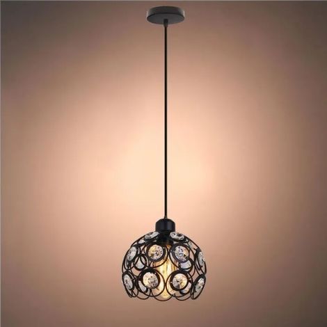Lampe Luminaire Industrielle Fer Forge Noir Lustre Suspension en Cristal Vintage pour Salon Chambre (1/4)