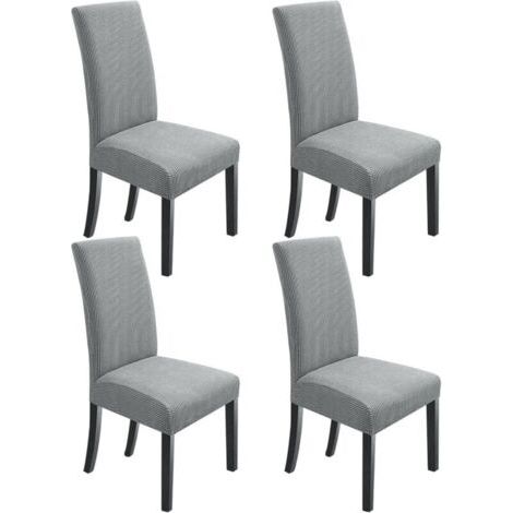 Lot de 4 housses de chaise de salle à manger, extensibles, gris clair (1/4)