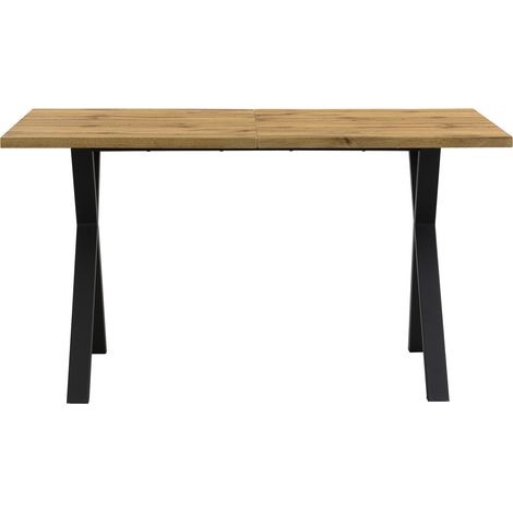 Table à manger rectangle en MDF et métal noir avec pieds croisés, L140 x P80 x H76 cm (1/5)