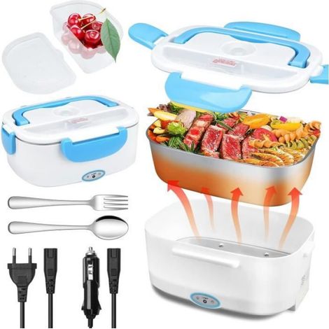 3 en 1 Lunch Box Chauffante 12V 24V 220V, 1.5L Boîte Repas Electrique en Acier Inoxydable, avec Cuillère et Fourchette (1/4)