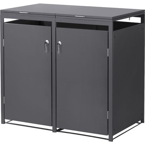 ML-Design Copribidoni per 2 Bidoni di Spazzatura fino a 240 L in Acciaio Antracite 132x80x116,3 cm Contenitore Resistente alle Intemperie con Serratura e Sportello Copertura per Rifiuti