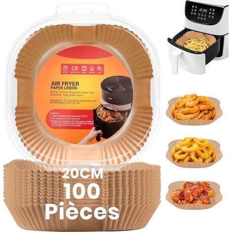 Papier Sulfurisé carré pour Friteuse à Air, 100 Pièces Papier Cuisson Air Fryer Jetable, Antiadhésive Imperméable Air Fryer Paper Liner pour Friteuse à Air Chaud poêle Four Micro Ondes (20cm) (1/5)