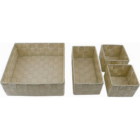 TRADE SHOP - Set 4 Pezzi Contenitori Beige Scatola In Tessuto Organizer Porta Oggetti 79063 -
