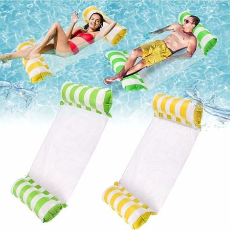 Lot de 2 Hamac Gonflable Piscine,4-en-1 Gonflables pour piscine (selle, fauteuil, hamac, drifter) hamac d'eau, Flottant Chaise Longue pour Adultes et Enfants. (Vert + Jaune) (1/4)