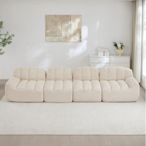 Divano modulare 4 posti in schiuma 32D, forma a conchiglia, beige bianco HAVRYA (1/5)