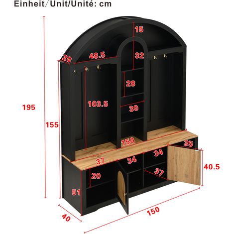 Meuble de rangement polyvalent pour entrée avec étagère à chaussures, étagères et crochets. Armoire à vêtements en MDF résistant, design moderne et espace de stockage pratique. (1/5)