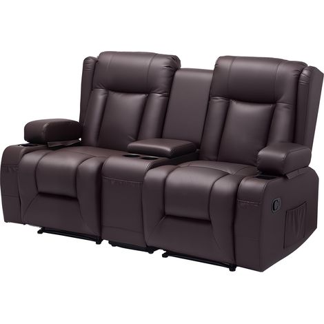 VEVOR Sofá Reclinable de 2 Plazas, con Consola Central, Piel Sintetica, Puertos USB, Portavasos y Compartimentos, para Dormitorio, Sala de Estar y Oficina, Color Marrón, 160,1 x 166,5 x 82 cm