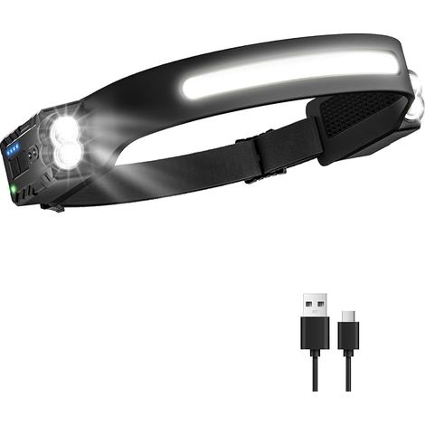 Linterna frontal LED recargable ultra potente, superligera, con sensor de movimiento y batería de larga duración para acampar, correr y emergencias (1/4)