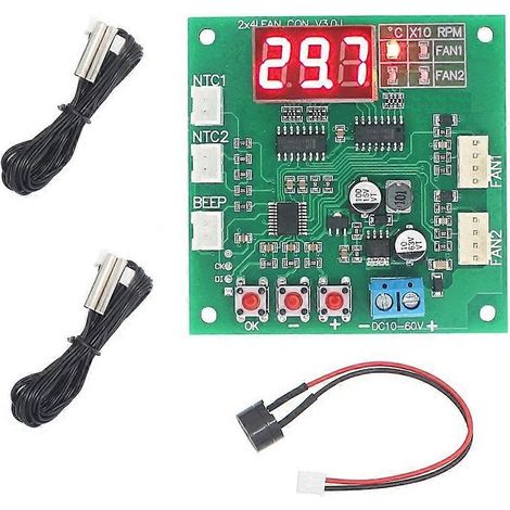 Contrôleur de vitesse de moteur et de ventilateur PWM 2 canaux 4 fils CC 12V/24V/48V avec affichage numérique et contrôle de la température. (1/5)