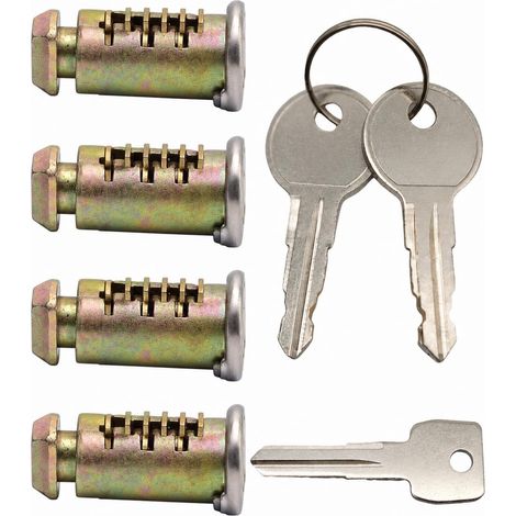 Kit de serrure et clé de rechange - 4 cylindres de serrure en cuivre, 2 clés et 1 clé de contrôle - Serrure de coffre de toit et pièces de rechange (1/5)