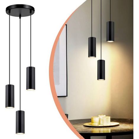 GBLY Negro 3 Llama Mesa de Comedor Lámpara Colgante - GU10 Lámpara Colgante Sala de Estar Moderna Lámpara de Comedor Colgante de Metal Industrial para Interior Cocina Dormitorio