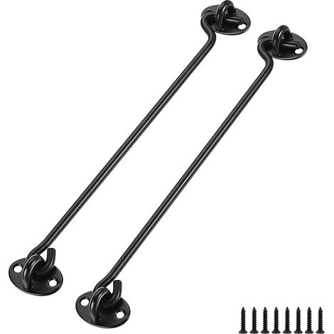 Ensemble de 2 crochets anti-tempête avec œillets (30 cm, acier inoxydable noir) - Vis incluses pour fenêtres, serrures de porte et cabines (1/5)