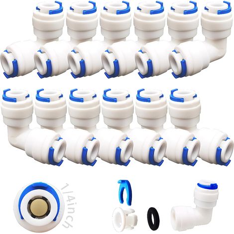 12 Pcs Accessoires De Filtre à Eau RO Raccord Buse 1/4 Pouces 90 Degree Right Angle Fast Docking pour Raccorder Les Raccords Tuyauterie d'eau, Tuyau de réfrigérateur Série 3 - (1/5)
