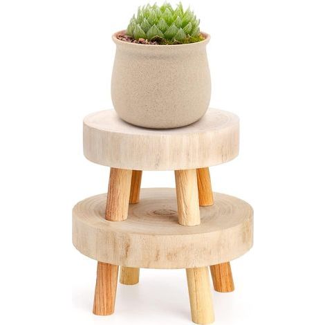 Set mit 2 Mini-Holzhockern – Dekorative Füße im Bohème-Stil – Niedrige Beine für Kerzen, Zimmerpflanzen und Dekoartikel – Geeignet für Theke oder Schreibtisch (1/5)
