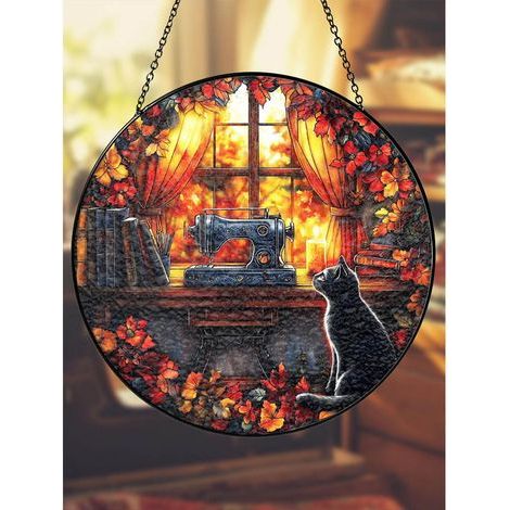 Buntglas-Sonnenfänger mit Nähmaschinenmotiv, Geschenk für Nähbegeisterte, 9 cm (1/5)