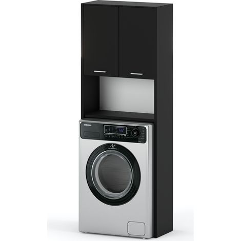 Freistehender Badezimmerschrank, schwarz, 64 cm, Waschmaschinenschrank, Badezimmersäule