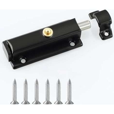 Verrou Porte Interieure, 8.3 CM, Serrure de Porte avec Bouton à Ressort, Serrure de Porte Automatique pour Portes de Sécurité, Meubles, Armoires, Noir (1/5)