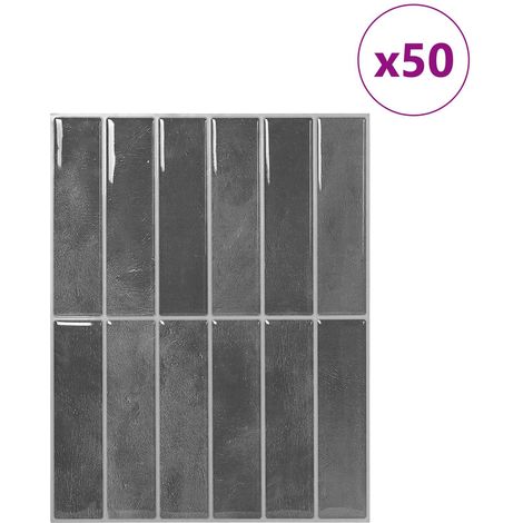 Carrelage adhésif mural rectangulaire cuisine salle de bain brillant gris lot de 50 pièces (1/5)