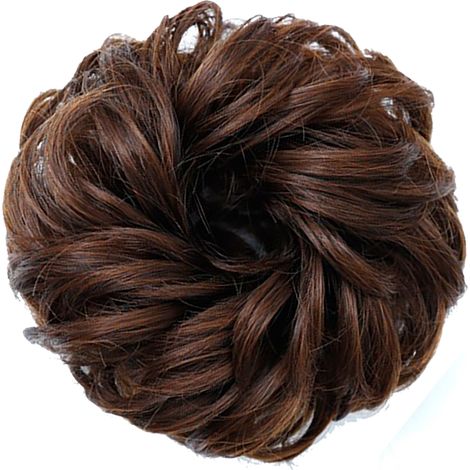 Chignon Bouclé Femme Look Chic Cheveux Doux Fluffy Boucles Ondulées Naturelles pour Rendez-vous Quotidien Travail Brun Clair (1/5)
