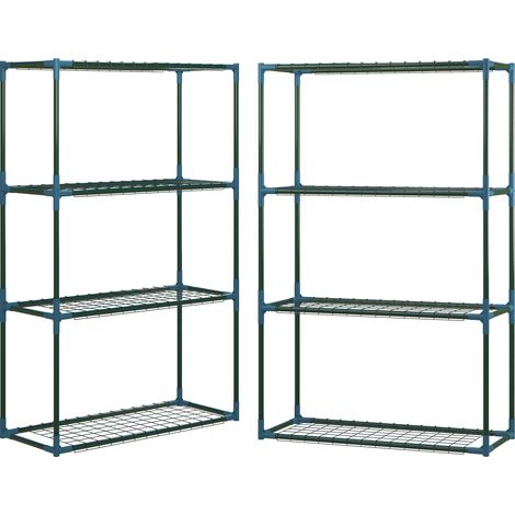 Étagère plantes lot 2 4 niveaux acier vert 70x27x110 cm, support pots balcon jardin extérieur