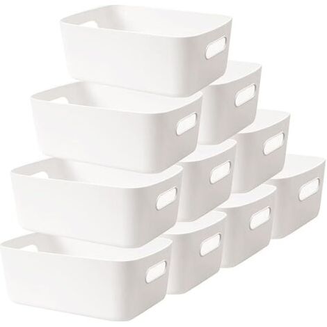 Panier Plastqiue Rangement avec Poignées 10pcs Boite de Rangement Salle de Bain Bac Rangement Placard Caisse de Rangement Cuisine Grand Organiseur Panier de Rangement pour Bureau Maison