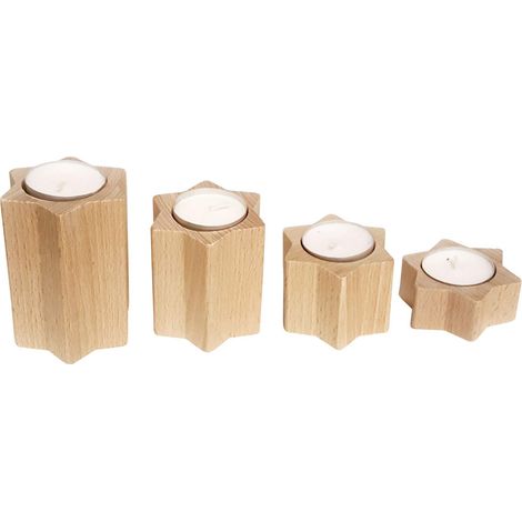 Porte-Bougies en Forme d'étoile, Jeu de 4, en Bois, Naturel, décoration pour Les Occasions spéciales des Monts Métallifères (1/2)