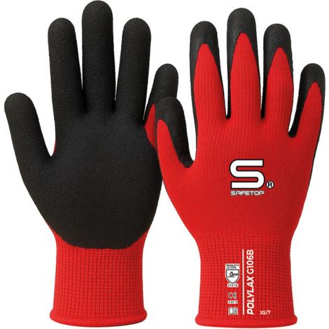 Guante soporte Poliester Rojo, Látex microrrugoso, dorso aireado POLYLAX SAFETOP (12 pares) 11 (1/2)