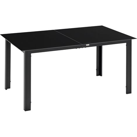 Rechteckiger Gartentisch aus Aluminium mit Tischplatte aus gehärtetem Glas – 6 Personen, 150 x 90 x 74 cm, schwarz