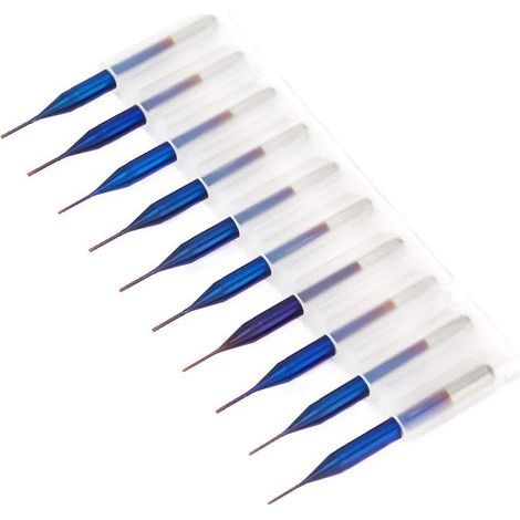 10pcs Carbide Cone Milling Cutters, Blue Coated Tungsten Carbide Countersink Drill Bits for SCM Printed Circuit Board Engraving Machine (0.6mm) (1/5)