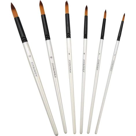 Set of 6 Professional Acrylic Paint Brushes, Round Tip, for Acrylic, Oil, Gouache and Watercolor. (1/5)