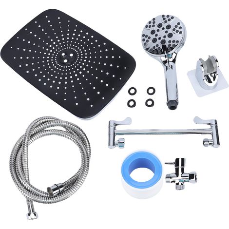 Ensemble douche à tête carrée inox 30,5 cm pluie avec bras extension réglable et pommeau à main pour salle de bain (1/5)