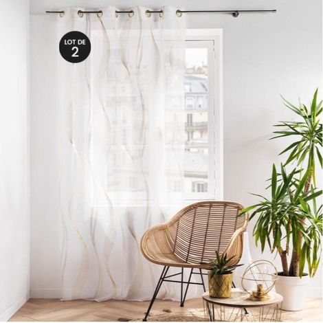 Lot de 2 voilages a oeillets 140 x 240 cm imprimé metallisé Elona Or (1/5)
