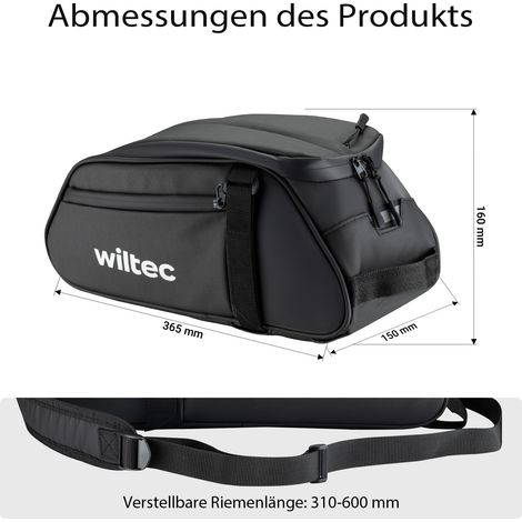 Sacoche De Porte-bagages WilTec 8L – étanche Avec Housse Pluie, Bandoulière Amovible, éléments Réfléchissants – Compatible Vélo Et VAE