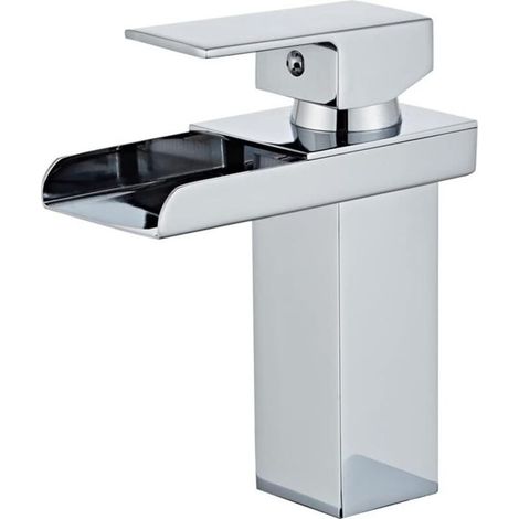 Robinet chromé pour lavabo de salle de bain, mitigeur monoforat avec flexible d’alimentation, design moderne et élégant (1/5)