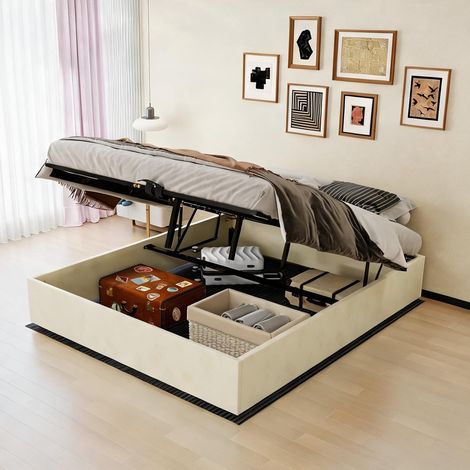 Tête de lit beige en tissu métal 200 x 160 x 30 cm (1/5)