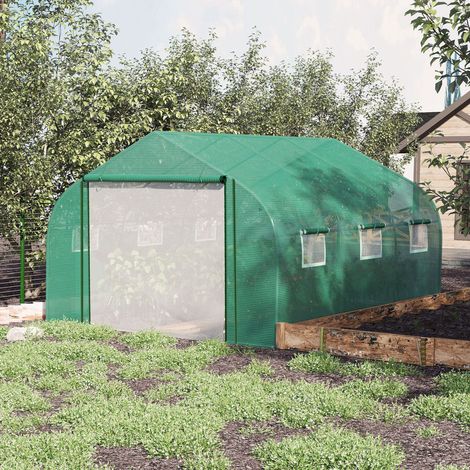 Vertes 3,5x3x2 m - Serre tunnel Serre de jardin avec porte et 6 fenêtres roulantes en polyéthylène PE 140 g/m² Métal galvanisé pour cultures