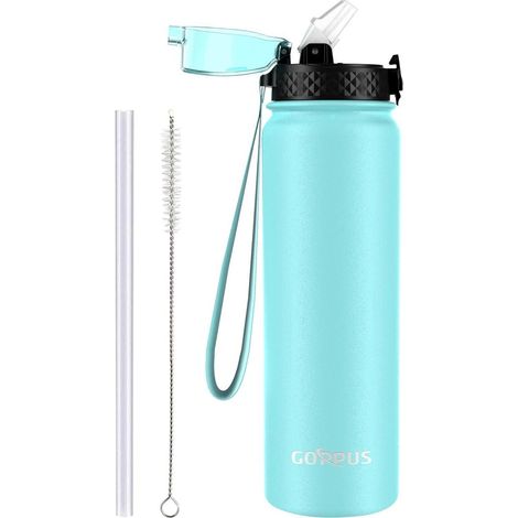 Thermosflasche Strohhalm Edelstahl Doppelschicht 1L Grün 1000 ml (1/5)
