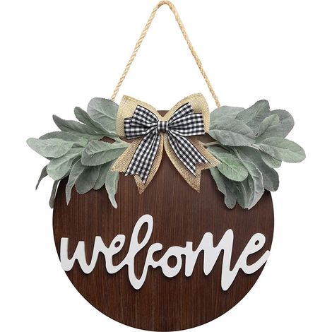 TuseRxln Panneau de bienvenue pour porte d'entrée – Panneau de bienvenue pour porte d'entrée – Panneau rustique en bois – 1 pièce – Pour la décoration de la maison en noir/marron foncé/blanc (1/5)