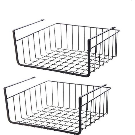 Lot de 2 paniers de rangement suspendus, paniers de rangement à suspendre sous étagère pour placards de cuisine, armoires, étagères, meubles bas (Noir) (1/5)