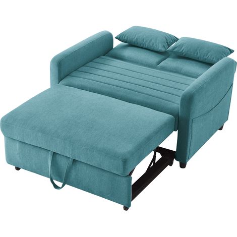 Canapé-lit avec fonction couchage, canapé convertible 2 places, design extensible, style sobre et moderne, style contemporain, dossier réglable sur 3 positions, tissu coton-lin respirant