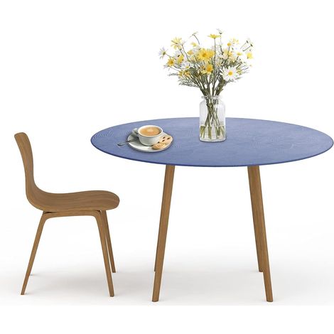 Mantel redondo de vinilo ajustado, impermeable, resistente al aceite con borde elástico de PVC fácil de limpiar para mesa de centro y mesa de comedor, para uso interior y exterior, azul bruma (58,4 (1/5)