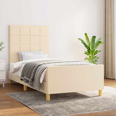 Cadre de lit sans matelas crème 90x190 cm tissu (1/5)