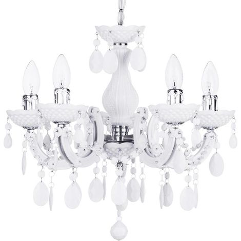 Litecraft Marie Therese Chandelier Ceiling Light Crystal Effect 5 Arm - White