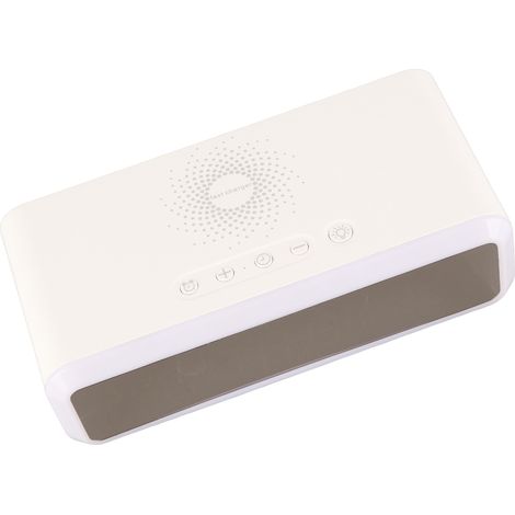 Réveil multifonctionnel 15 W avec chargeur et écran HD affichant l'heure, la date et la température. 4 niveaux de luminosité. Compatible iOS et Android. Blanc. (1/5)