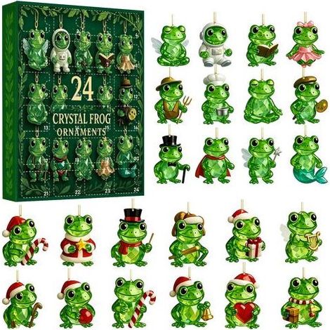 Boîte surprise de Noël à 24 compartiments avec compte à rebours, pendentif grenouille en cristal acrylique, décoration de Noël (1/5)