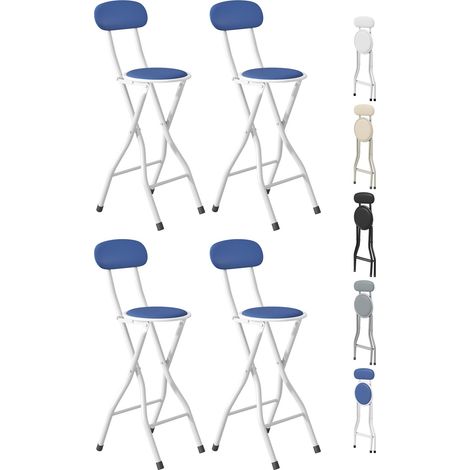 mcc direct Folding Bar Stools Set of 4, Breakfast Barstool Kitchen Restaurant Seating, Faux Leather Foldable Chairs with Metal Frame, Padded High Chairs BLUE (1/5)